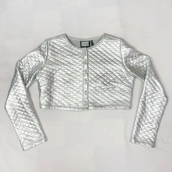 Reclaimed Vintage button front cropped silver jacket size US 6 - Picture 6 of 7